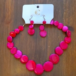 NWT Hot pink necklace and earrings set